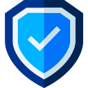 Blauw schild met vinkje in het midden